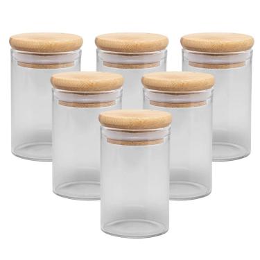 Imagem de Kit 6 Mini Porta Mantimento Vidro Borossilicato Pote Tampa Hermética Bambu 90ml - Wolff