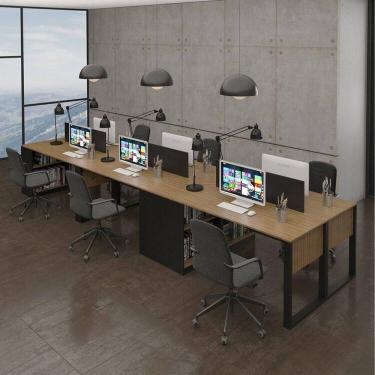 Imagem de Plataforma de Trabalho 6 Lugares com Divisória e Nichos Amendoa