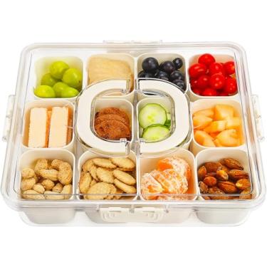 Imagem de GEGEBOOM Bandeja de servir dividida com tampa e alça, organizador de armazenamento com tampa, caixa de lanche portátil, recipiente de charcutaria, travessas de lanches para frutas, nozes, doces, (1