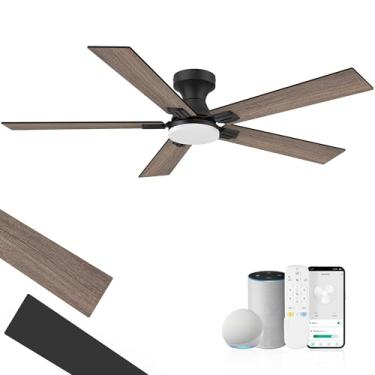 Imagem de cumilo Ventilador de teto de perfil baixo inteligente de 132 cm com controle remoto de luzes, controle via Alexa APP WiFi, motor bastante CC, LED regulável, ventiladores de teto internos externos para