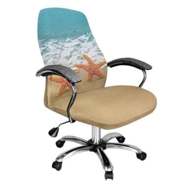 Imagem de Talayituse Capa de cadeira de escritório com estampa de estrela do mar de praia, lavável e elástica, 1 capa de cadeira de computador com encosto alto, capa de assento para cadeira de escritório, G