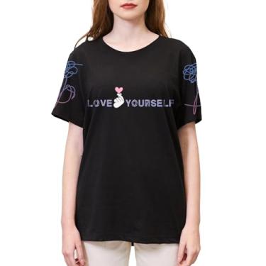 Imagem de Camiseta Dolpind Kpop BTS Love Yourself Suga Jungkook Jimin V Rap Jin Jhope Camiseta BTS Merchandise, Black 01, 4X-Large