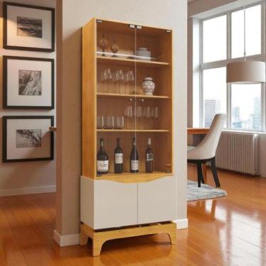 Imagem de Cristaleira com 4 Portas e 3 Prateleiras Joile Cedro/Off White - MABE 