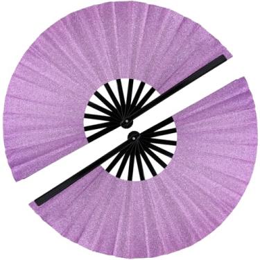 Imagem de SiissaPeksid 2 peças de ventilador de botas no chão, ventiladores de palmas para dança de linha, leques grandes de rave com glitter de 33 cm, ventilador dobrável portátil dobrável para dança