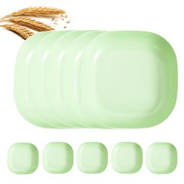 Imagem de Conjunto de 10 pratos quadrados de palha de trigo de 15 cm, prato de jantar profundo inquebrável, leve, uso reutilizável para casa e cozinha (verde)
