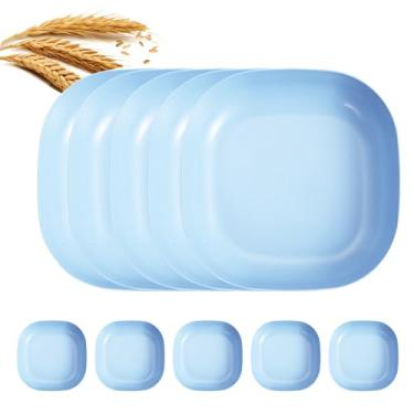 Imagem de Conjunto de 10 pratos quadrados de palha de trigo de 15 cm, prato de jantar profundo inquebrável, leve, uso reutilizável para casa e cozinha (azul)
