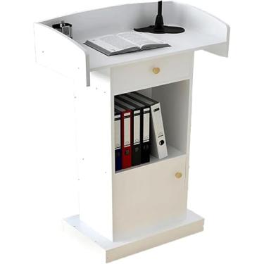 Imagem de Púlpito De Mdf Podium Stand Mesa De Recepção De Piso De Madeira Com Prateleira De Armazenamento Ideal Para Palestrantes Conferência Auditório Igreja, White B, 23.6x16.5x47.2in