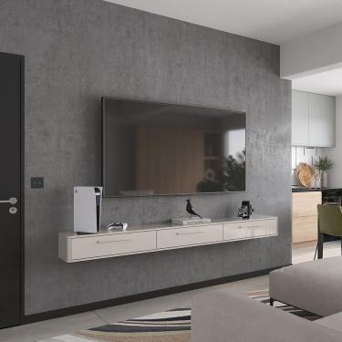 Imagem de Rack Suspenso Bali 2.20 Cm Sala De Estar-quarto - Lukaliam Móveis - Off White Perolizado