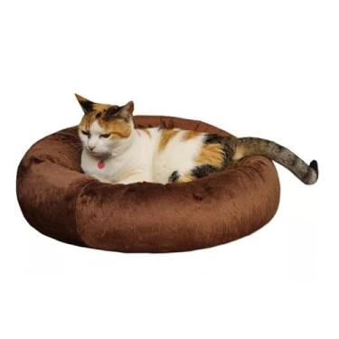 Imagem de Caminha De Pelúcia Pet Redonda Para Cachorros e Gatos 50x50 cm Macia Impermeável - Marrom