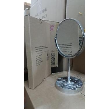 Imagem de Espelho de maquiagem de mesa espelho de ampliação de dupla face com suporte 1x 2x espelho de vaidade ajustável para o banheiro quarto abds de prata de vidro 11,42 polegadas