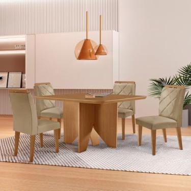 Imagem de Mesa de Jantar Evora 90cm MDF Canto copo e com 4 Cadeiras Melissa