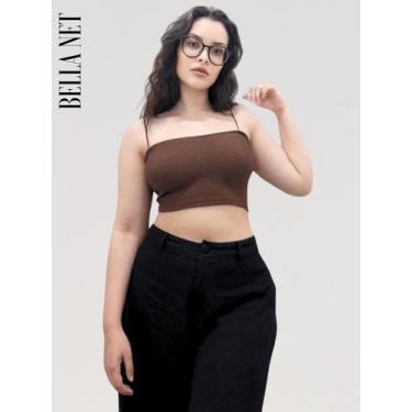 Imagem de Cropped Top Feminino Alcinha Fina Decote Reto sem Bojo Tecido Anarruga