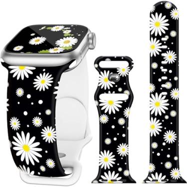 Imagem de Pulseira de relógio margarida preta compatível com Apple Watch Series Ultra 10, 9, 8, 7, SE, 6, 5, 4, 3, 2 de 38 mm, 40 mm, 41 mm e 42 mm