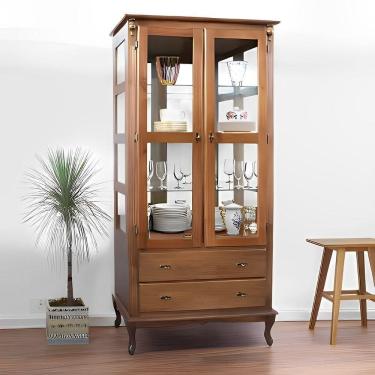 Imagem de Cristaleira De Madeira Espelho 2 Portas 3 Prateleiras 2 Gavetas Pés Luiz Xv - Imbuia Glazer