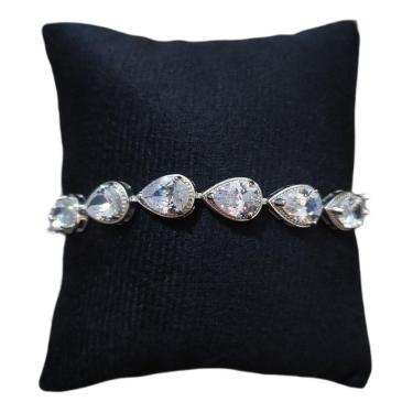 Imagem de Pulseira Bracelete Prata Com Zircônia Noiva Debutante Gota