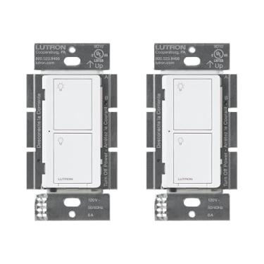 Imagem de Lutron Interruptor inteligente original Caseta (Lutron Smart Hub necessário), para luzes de LED e ventiladores, 6 Amp, monopolar/3 vias, neutro necessário, PD-6ANS-WH-2, branco, pacote com 2