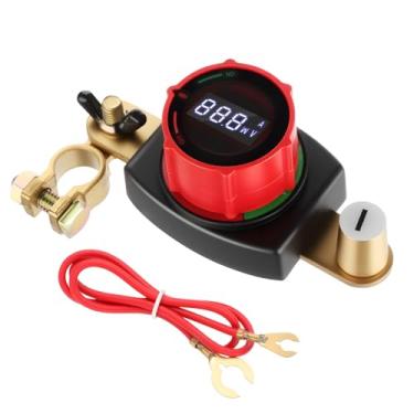 Imagem de ISINFLASH Interruptor de desconexão de bateria de poste superior com voltímetro, interruptor de desligamento de bateria CC 5-60V liga/desliga interruptor mestre de desconexão da bateria isolador para
