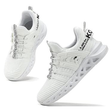 Imagem de koppu Tênis de corrida infantil para meninas e meninos da escola primária para estudantes esportivos primavera e outono sapatos casuais, Branco - 4, 11.5 Little Kid