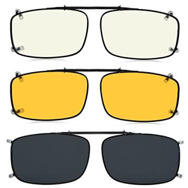 Imagem de Eyekepper Pacote Com 3 Óculos De Sol Polarizados Clipe, Cinza/Amarelo/Azul, Lentes Bloqueadoras Luz, Uso Noturno Para Dirigir, 54 X 34 Mm