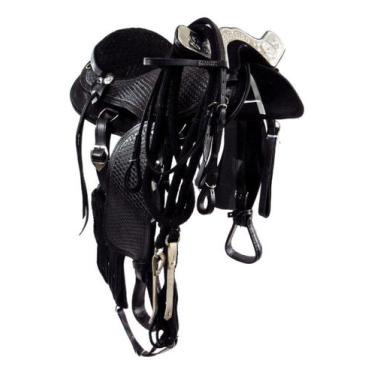 Imagem de Arreio De Cabeça Chapa Tropeiro Preto Completo 16 Polegadas - Couros A