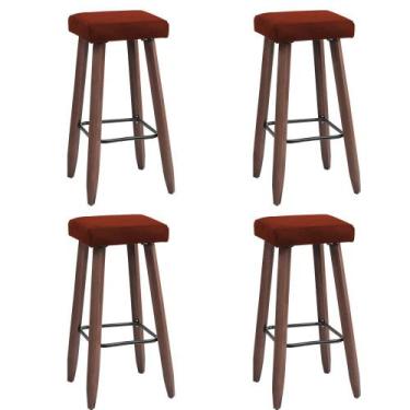 Imagem de Kit 4 Banquetas Altas Quadradas Pés Madeira Paris - JOTABE, telha