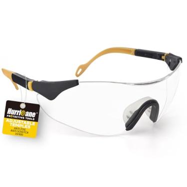 Imagem de HURRICANE Óculos de segurança UV400, lentes transparentes, óculos de proteção leves com revestimento anti-embaçamento e anti-arranhões, armação de nylon ajustável e hastes flexíveis para trabalho