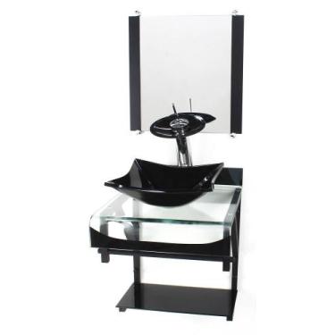 Imagem de Gabinete Vidro 40Cm Banheiro Curvado Duplo Pp Cuba Quadrada - Cubas E 