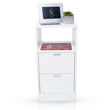 Imagem de Mesa Cabeceira 30Cm Criado Branco 2 Gavetas Mdf Lateral Cama - Fl Deco