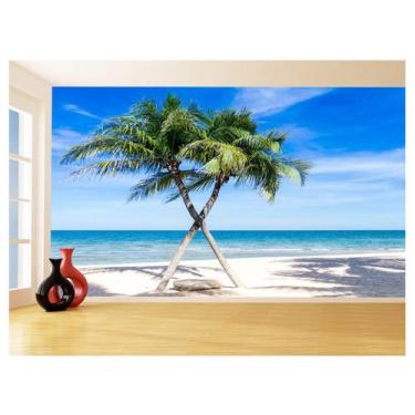 Imagem de Papel De Parede 3D Praia Mar Coqueiros Cruzados 3,5M Npr266 - Você Dec