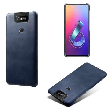 Imagem de Capa para Asus ZenFone 6 ZS630KL,Proteção contra quedas,Casca de volta de cor sólida simples,Design de couro de imitação de plástico-Blue