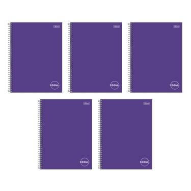 Imagem de Kit com 5 Cadernos Universitário Espiral Tilibra com 96 Folhas Pautadas Zoom Roxo Escolar Aula