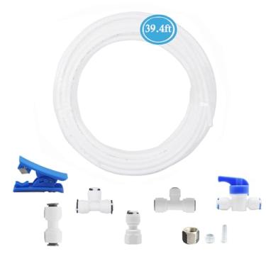 Imagem de iRuiZhe Kit de linha de água de geladeira, kit de linha de água para máquina de gelo com 1/10.2 cm OD 12 m Linha de água Osmose Reversa Conexões de conexão rápida para tubos de água para máquina de