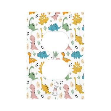 Imagem de Placa de parede com receptáculo duplex de dinossauro, 1 gangue, placa decorativa para interruptores de luz, placas, tomada elétrica, capas de tomada para banheiro, casa, quarto, decoração, 12 x 7 cm