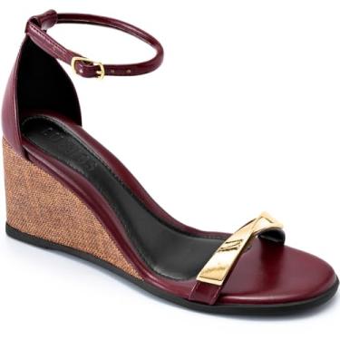 Imagem de Sandália Feminina Lumiss Anabela Bico Redondo Juta Enfeite Metalizado marsala40