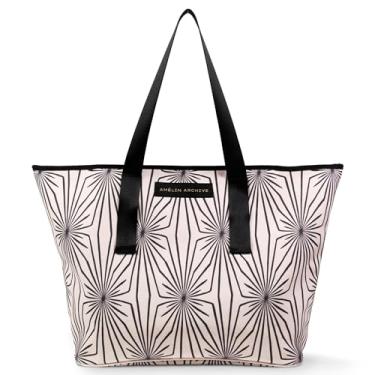 Imagem de AMÉLIN ARCHIVE Sacola feminina de lona dupla face inspirada no vintage, bolsa de lona com bolso e alças de nylon (composição)