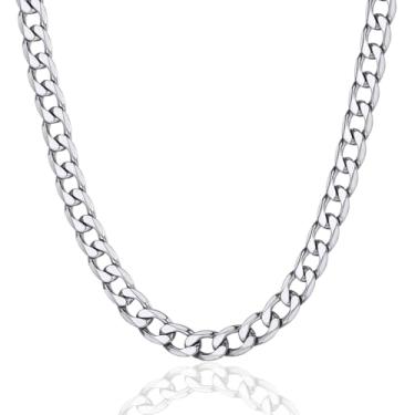 Imagem de ChainsPro Colar de corrente cubana masculina, banhado a prata/preto/ouro, aço inoxidável, corrente de elos cubanos, 4/6/9/13 mm de largura, 35,5 a 76,2 cm de comprimento, acessórios hip hop, joias