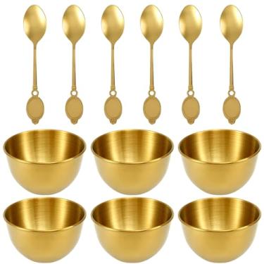 Imagem de UKQRRTC 6 peças de pratos de molho de aço inoxidável com colheres tigela de molho empilhável mini copos de molho copos de aperitivo para cozinha restaurante festa churrasco (dourado), regular
