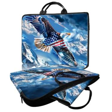 Imagem de ACWDMKH Bolsa para laptop, 14 15 e 15,6 polegadas, capa para computador com alça para mulheres e homens, estojo de transporte para MacBook, Dell, Lenovo, notebook, bandeira americana de águia