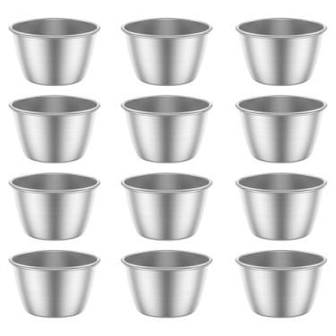 Imagem de UKQRRTC 12 peças de copos de molho de aço inoxidável resistentes ao calor, copos práticos de molho para ketchup, molhos de salada de mel, vinagre de molho de soja (prata, 45 ml)