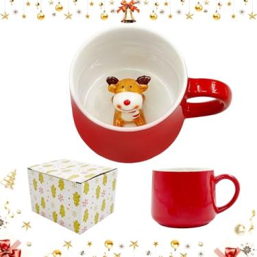 Imagem de Daily Treasures Caneca de Natal 3D de rena dentro do copo - 350 ml Grande Caneca de Café de Cerâmica Animal Bonito para Natal, Aniversário, Xícara de Chá para Ofiice, Caneca de Café Novidade para