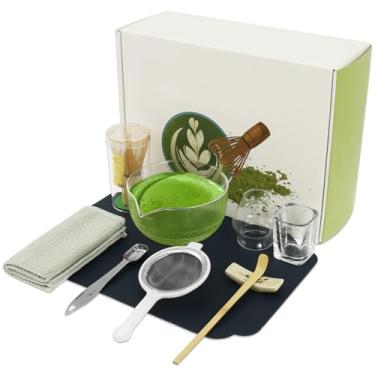 Imagem de XYTZHSAI Conjunto de recipientes de pó Matcha de vidro tradicional de 10 peças para viagem em casa kit de suporte de colher Matcha de alta eficiência para amantes de chá (conjunto de tigelas roscadas