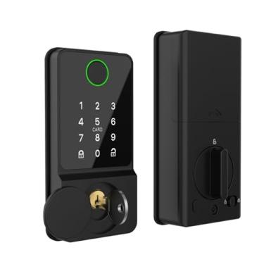 Imagem de BASIC HOUSE Fechadura de porta inteligente, preta, fechadura de impressão digital com controle de aplicativo, 19 x 18,2 x 9 cm, vários métodos de acesso, para hotéis, escritórios, quartos BS-13#