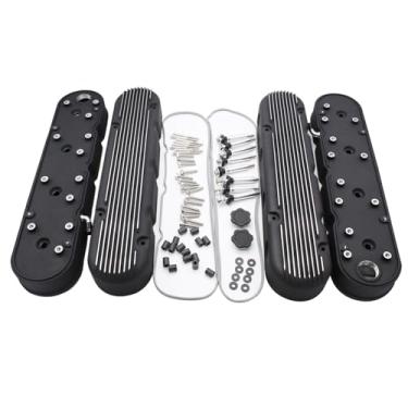 Imagem de 2 peças de tampas de válvula de alumínio LS bobina com ferragens de montagem, juntas e tampa de enchimento de óleo 241-182 preto compatível com motores LS1, LS2, LS3, LS6 e LS7