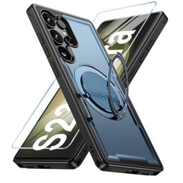Imagem de Capa para Samsung Galaxy S23 Ultra/S22 Ultra compatível com Mag-Safe, suporte de anel giratório 360, capa com suporte magnético, capa de telefone à prova de choque de grau militar, com protetor de