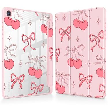 Imagem de May Chen Capa para Samsung Galaxy Tab A9 Plus 27.9 cm 2023, suporte de lápis embutido com capa à prova de choque, capa traseira transparente transparente, despertar/dormir automaticamente, cereja