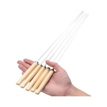 Imagem de Espetos De Churrasco Reutilizáveis Com Cabo De Madeira, Aço Inoxidável