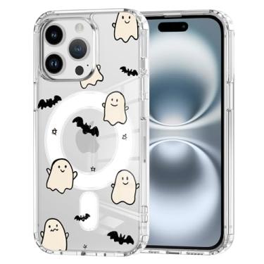 Imagem de Idocolors Capa de morcego fantasma fofo para iPhone 15 Pro, compatível com MagSafe - capa de telefone transparente de Halloween, capa protetora de telefone transparente à prova de choque