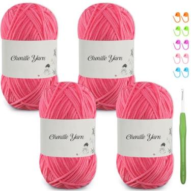 Imagem de SIMEIQI Pacote com 4 fios de chenille de 50 ml para crochê, 158 metros de fio de veludo macio e fofo, crochê ideal para cobertores de bebê faça-você-mesmo, brinquedos, cachecóis, travesseiros, chapéus