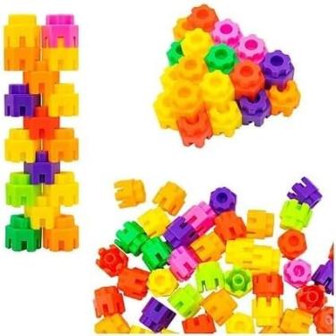 Imagem de Brinquedo De Montar Interativo Plastico Blocos Infantil Coloridos Hexagonais Encaixar 53 Peças