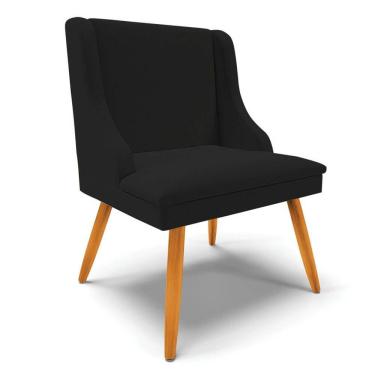 Imagem de Cadeira Estofada para Sala de Jantar Pés Palito Lia Linho Preto - Ibiza